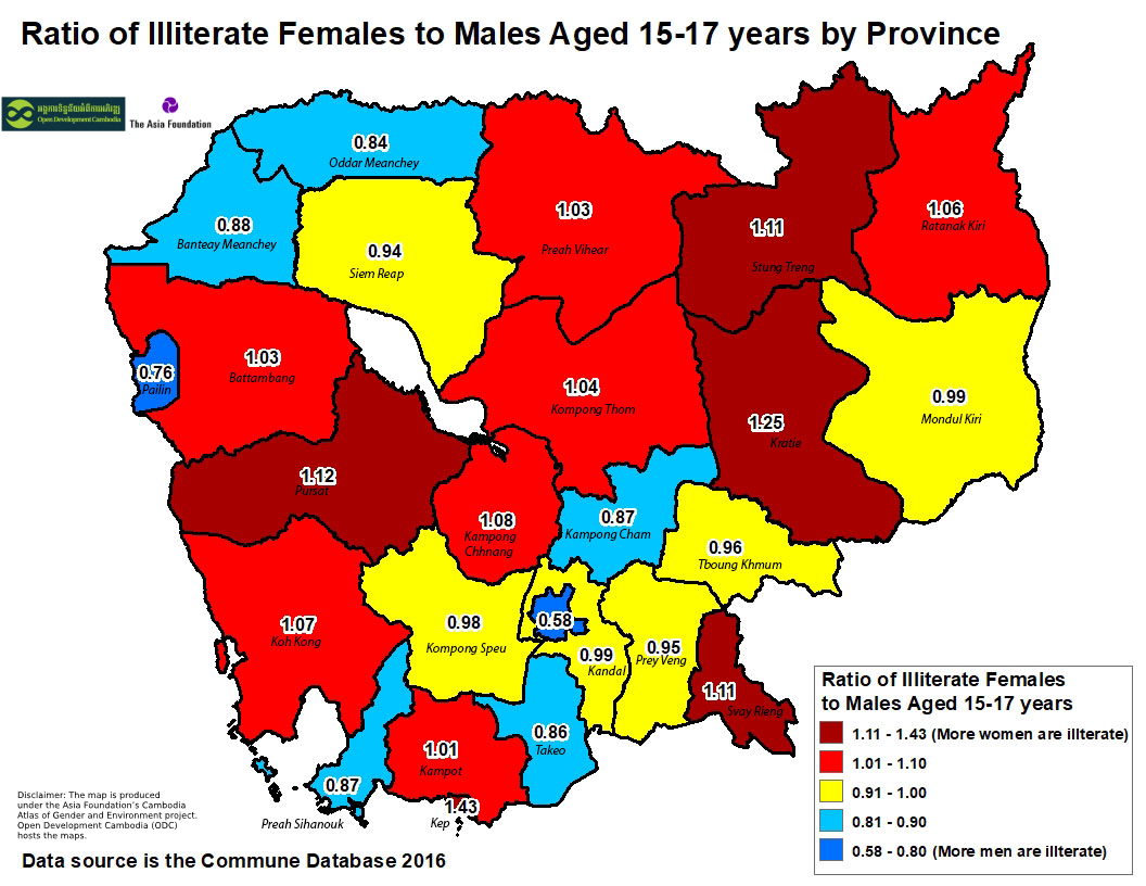 Ratio of Illiterate Females to Males Aged 15-17 year
