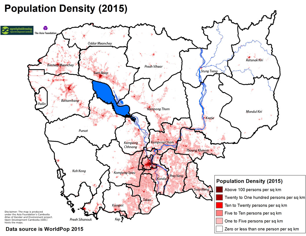 Cambodia Population Density Map 